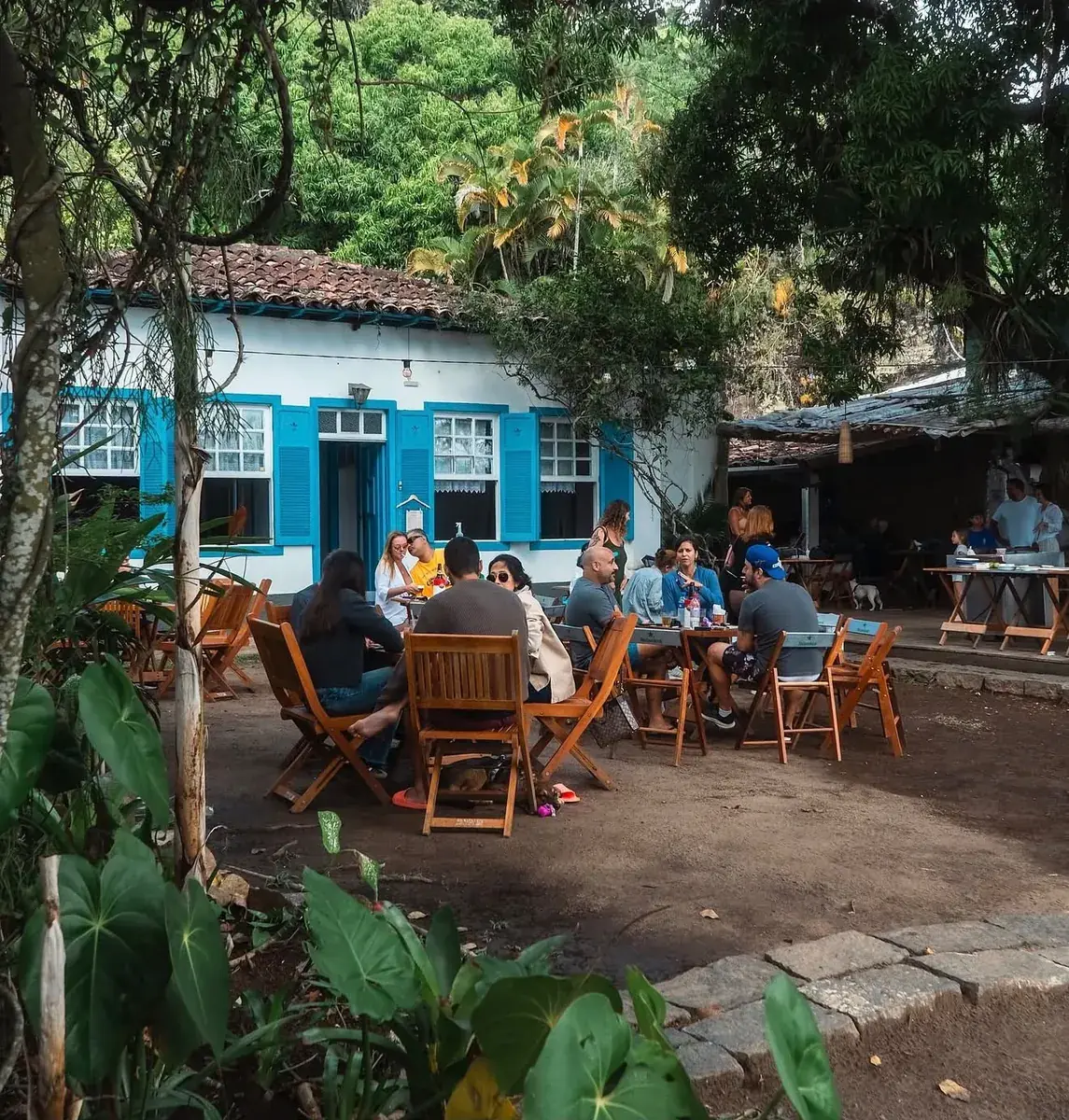 Quintal arborizado da Casa Barca durante o dia